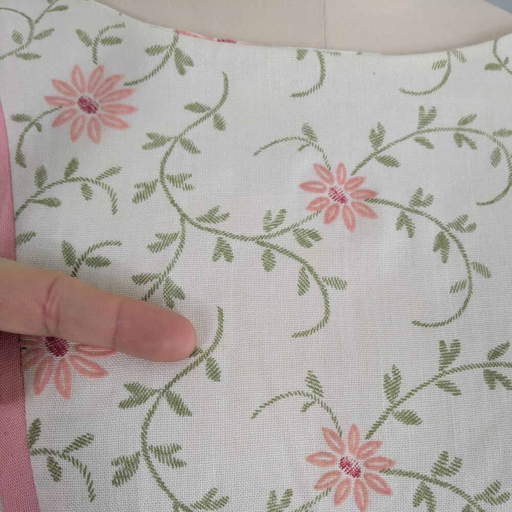 Mini Floral Dress M Cream Pink Vintage 60s A-Line Floral Bow Ribbon Sleeveless - Picture 14 of 14